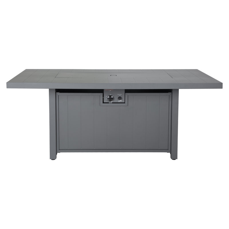 64 po Foyer de table en aluminium, foyer d'extérieur au gaz propane, 60 000 tbu, table de foyer rectangulaire en gris 