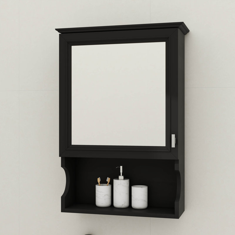 Rangement mural de salle de bain de 20 pouces avec miroir, armoire compacte avec porte, Noir