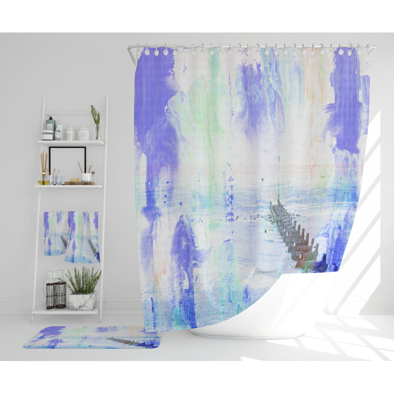 Navea Polyester Shower Curtain Set, Blue
