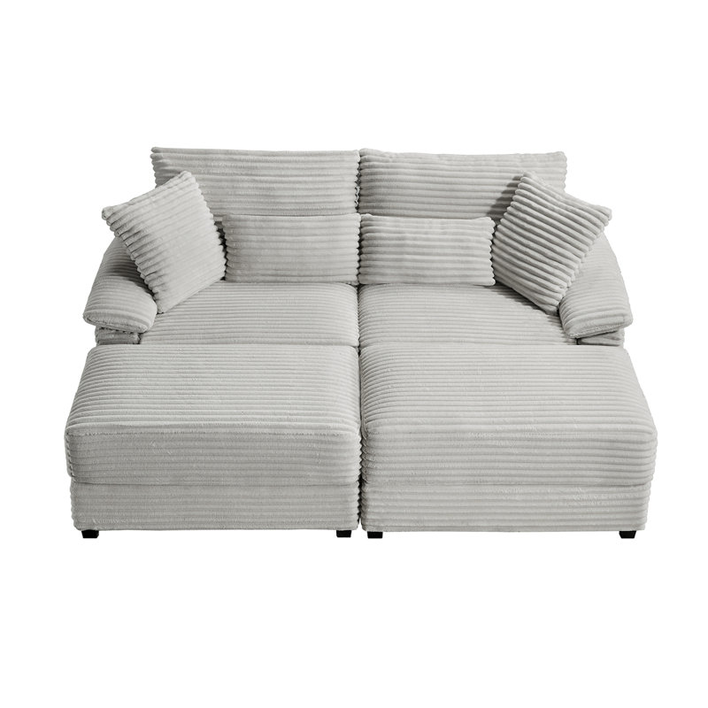 Ensemble de chaise longue double avec repose-pieds réversible - tissu velours côtelé doux, repose-pieds de rangement, port USB, siège / table multifonctionnel (coussin convertible à convertir)