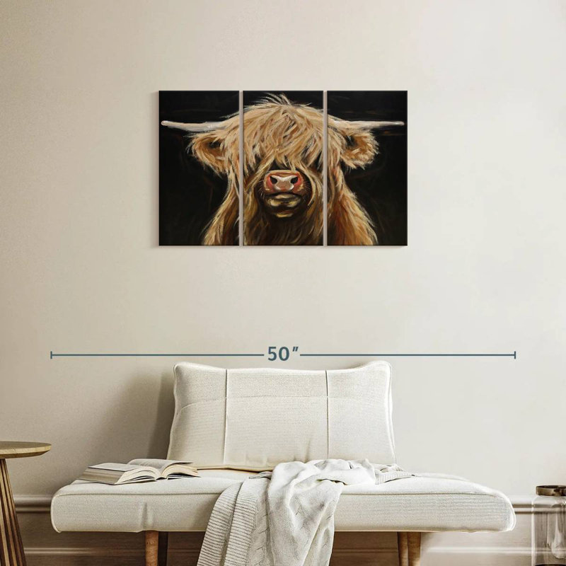 Highland Cow On Black II, 20" H x 33" W