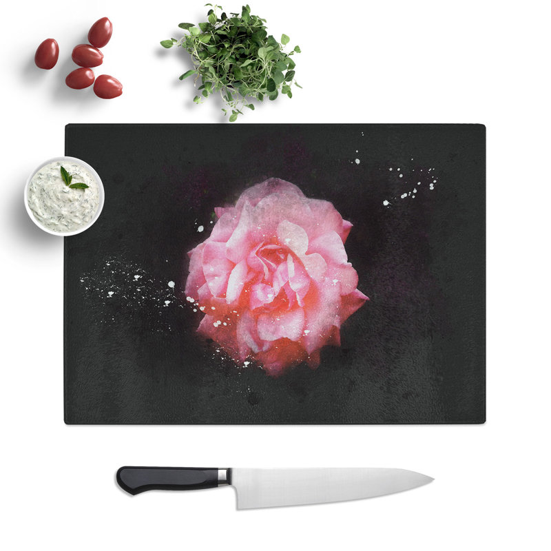 Tempered Glass Lone Pink Carnation Chopping Board, 20 cm x 28.5 cm