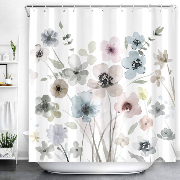 Bless International Odermatt Floral Shower Curtain Set + Hooks 