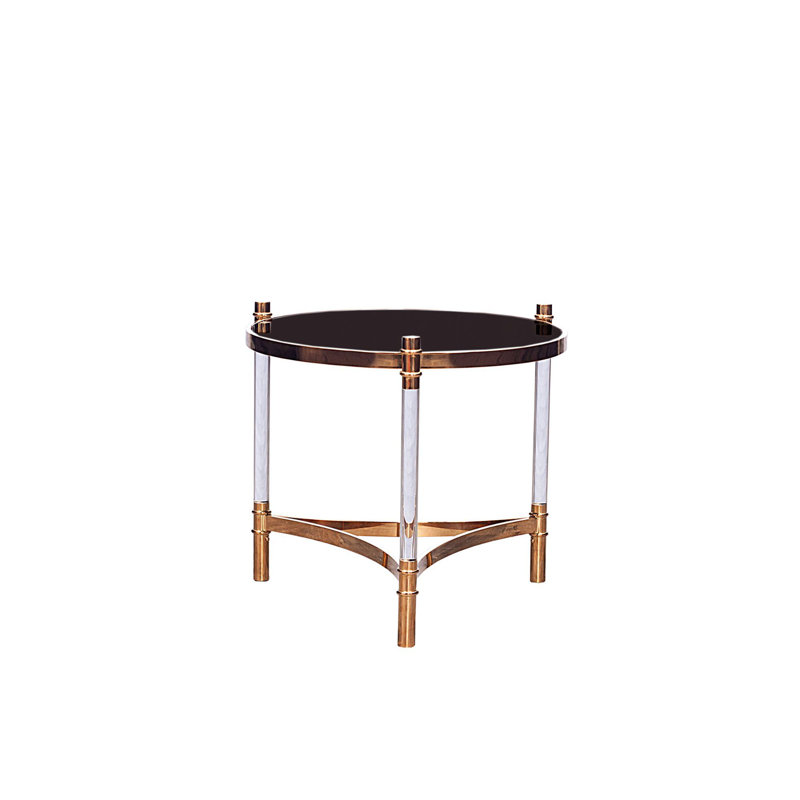 Table de bout en verre, Or, Noir, H 22 po x l 28 po x P 24 po