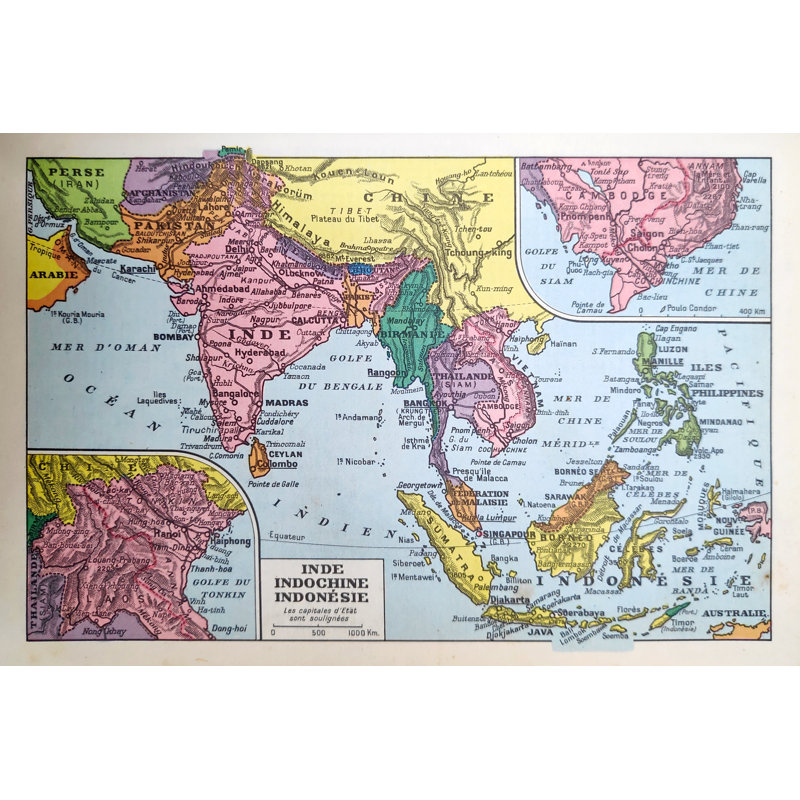 Map Of Southeast Asia Dating From 1889 by Gwengoat - Wrapped Canvas Print, 30cm H x 46cm W