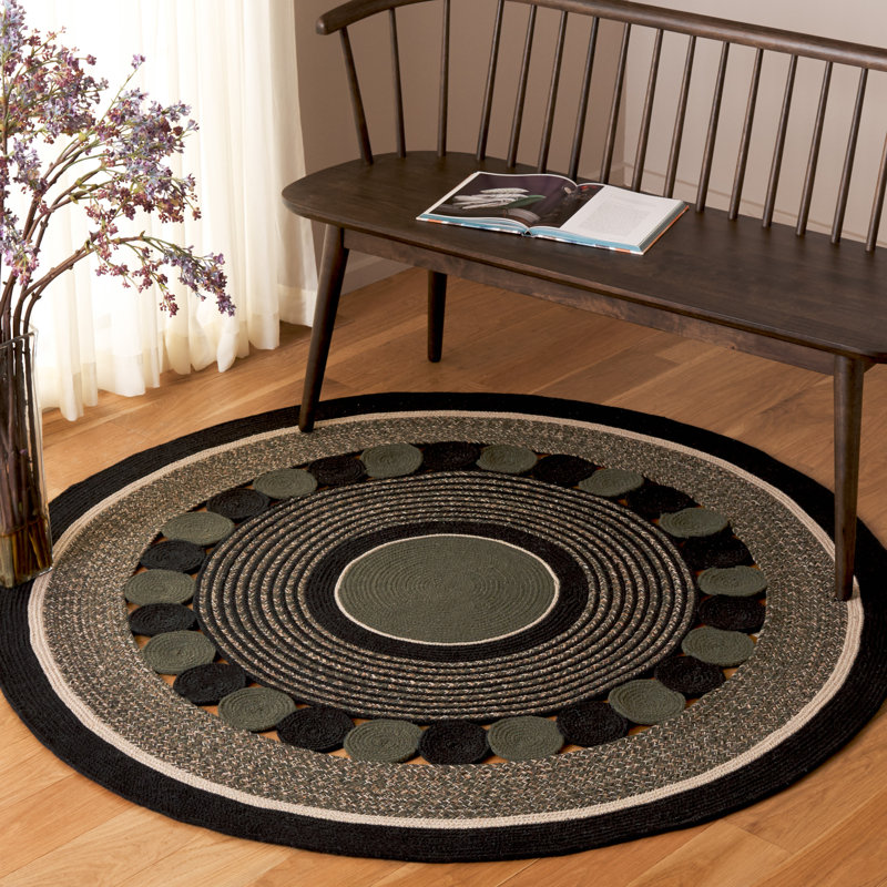 Dowl 757 Area Rug In Black / Green, Round 5'