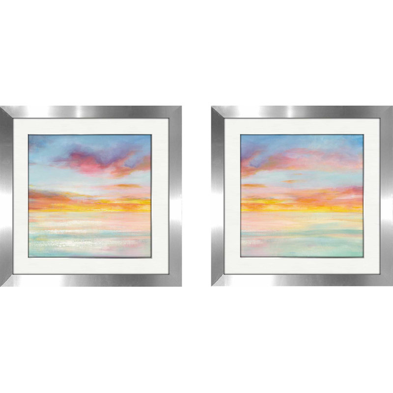 « pastel sky », ensemble de 2 reproductions de peintures à l’acrylique encadrées, H 16,5 po x l 33 po x P 1 po, Blanc mat