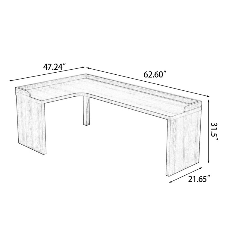 Bureau en bois massif en L noyer clair, H 31,5 po x l 62,6 po x P 47,24 po, Retour à gauche
