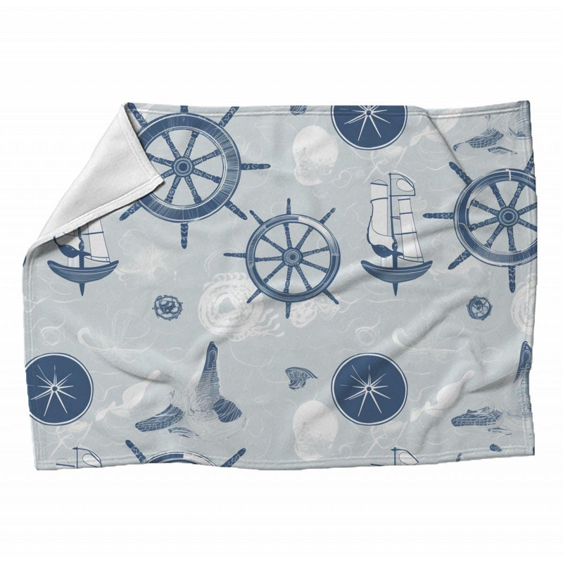 Machine Printed Throw Blanket, Geometric, 80" L x 60" W, Blue/Light Blue