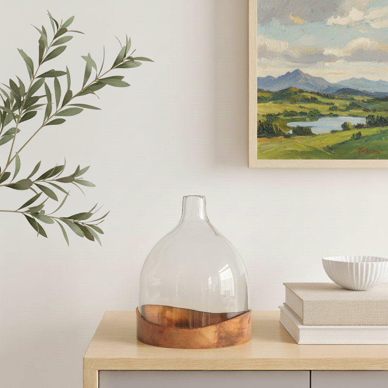 Decorative Glass Cloche with Metal Tray, Copper