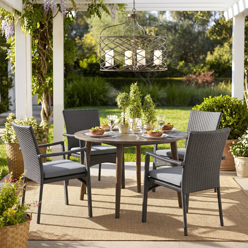 Ensemble repas d'extérieur avec coussins 5 pièces Amethyst, Cadre gris / Coussin gris