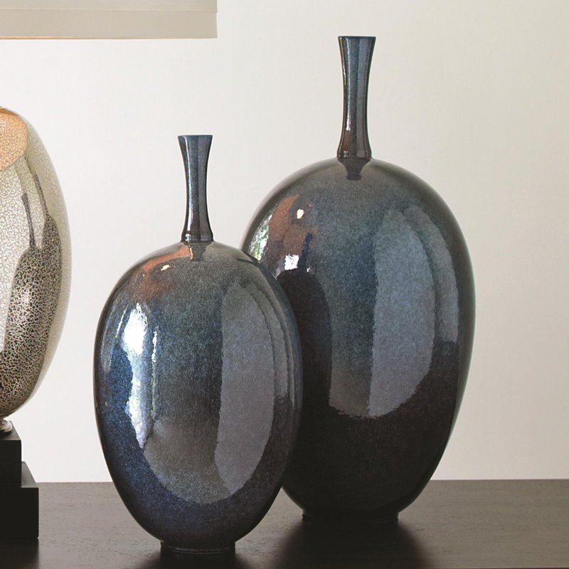 Small Celestial Dark Teal Ceramic Ovoid Vase
