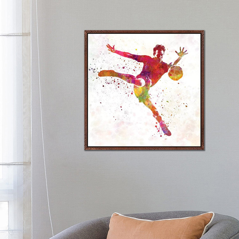 Man Soccer Football Player VIII 1 Piece Floater Frame Wall Art on Canvas, 66.04 cm H x 66.04 cm W, Classic Wood