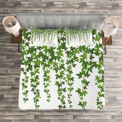 Abreu-Bolano White/Green Microfibre Bedspread Set