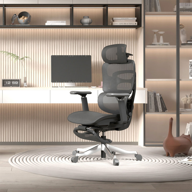 Fauteuil de bureau et de jeu ergonomique en filet avec repose-pieds, chaise de bureau à haut dossier, soutien lombaire 3D confortable, inclinaison à 145 °, profondeur de siège réglable, accoudoir 3D réglable et appui-tête 4d