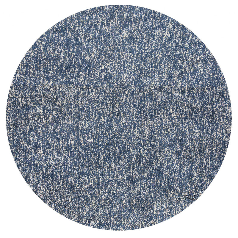 Tapis indigo / ivoire à poils longs tissé à la main Kinka, Rond 8 pi