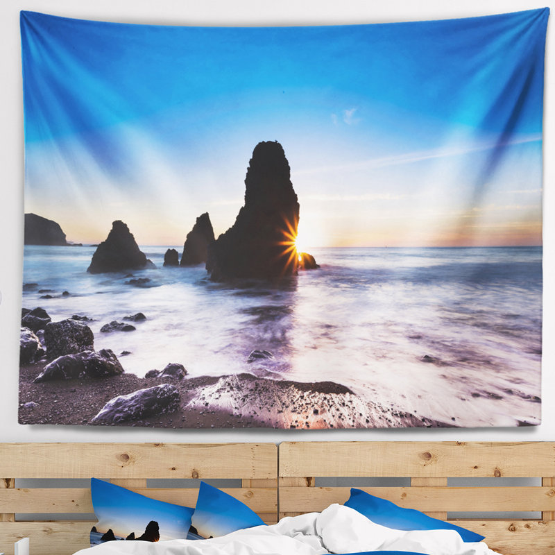 Tapisserie panorama à coucher de soleil à rodeo beach en polyester avec accessoires suspendus inclus, H 50 po x l 60 po
