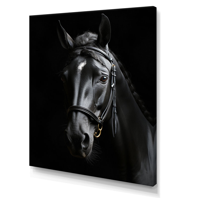 Latifat noir et blanc, cheval, élégance - art sur toile, H 44 po x l 34 po x P 1,5 po, Toile tendue