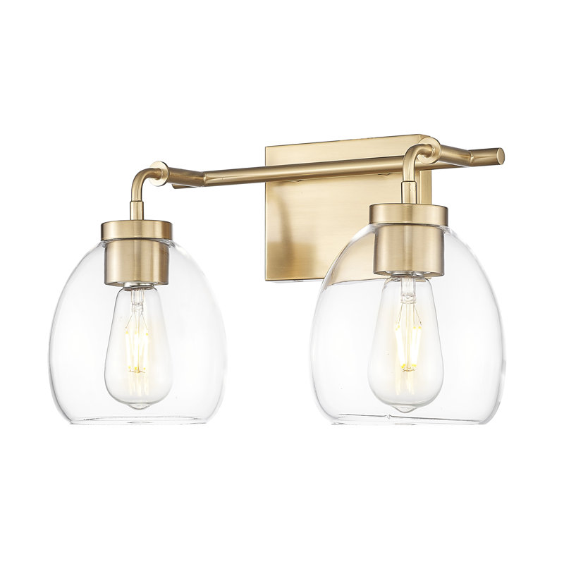 Meuble-lavabo 2 lumières 16 po avec globes en verre transparent Brandon, Laiton