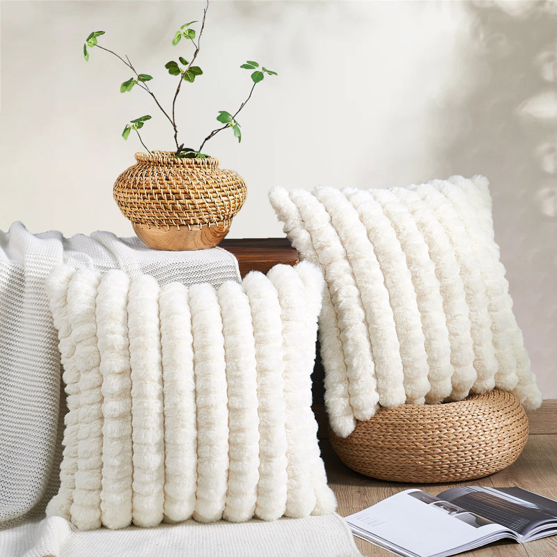 Striped Square Cushion Cover, Ivory