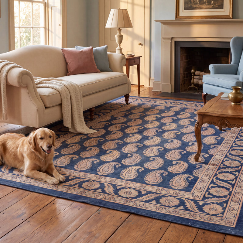 Tapis Obsidian2 traditionnel à motif floral intégral, bleu marine, ivoire, or, vert et rose, antidérapant, à poils courts, pour l'intérieur et l'extérieur, adapté aux animaux de compagnie, salon, chambre, salle à manger, entrée, couloir, bureau, lavable