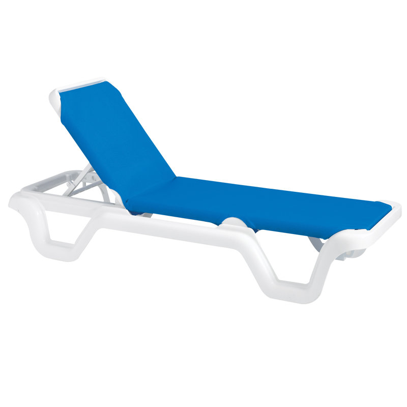 Grosfillex Marina 78" Long Reclining Chaise, Blue/White