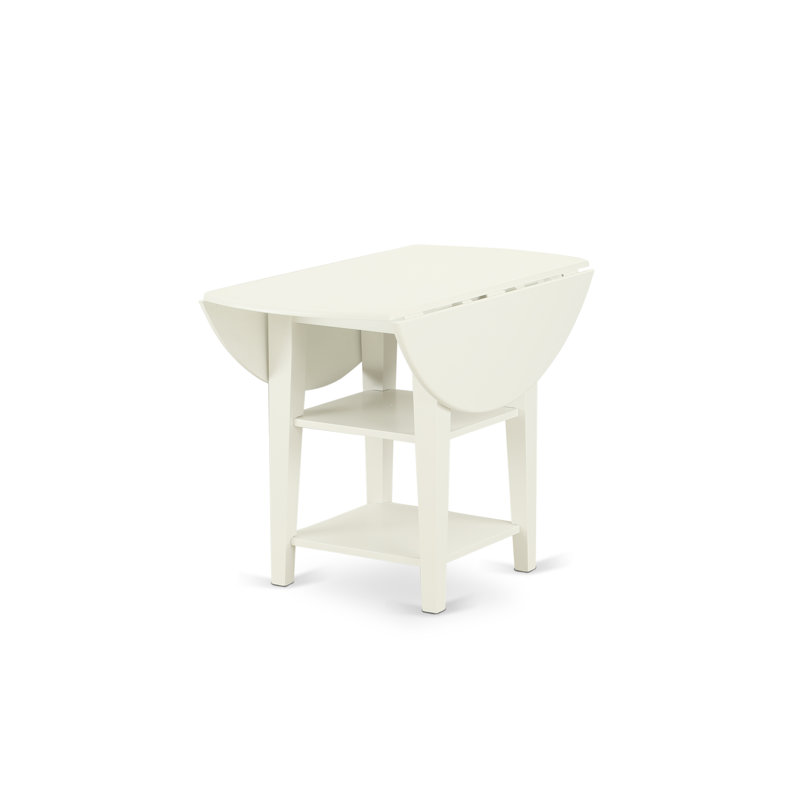 5 Piece Dining Table Set for 4 Includes a Round Kitchen Table with Dropleaf & Shelves and 4 Kitchen Dining Chairs, Linen White