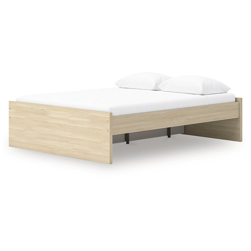 Grand lit plateforme Dunagan avec rangement à 2 côtés, Beige, Grand lit