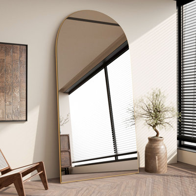 Arched MDF Wood Oversized Full Length Mirror Wall Mirror Hanging Or Leaning With Stand