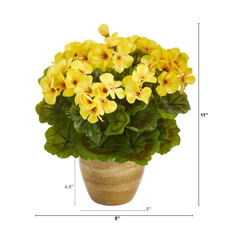 11in Yellow Silk Geranium in Ceramic Planter