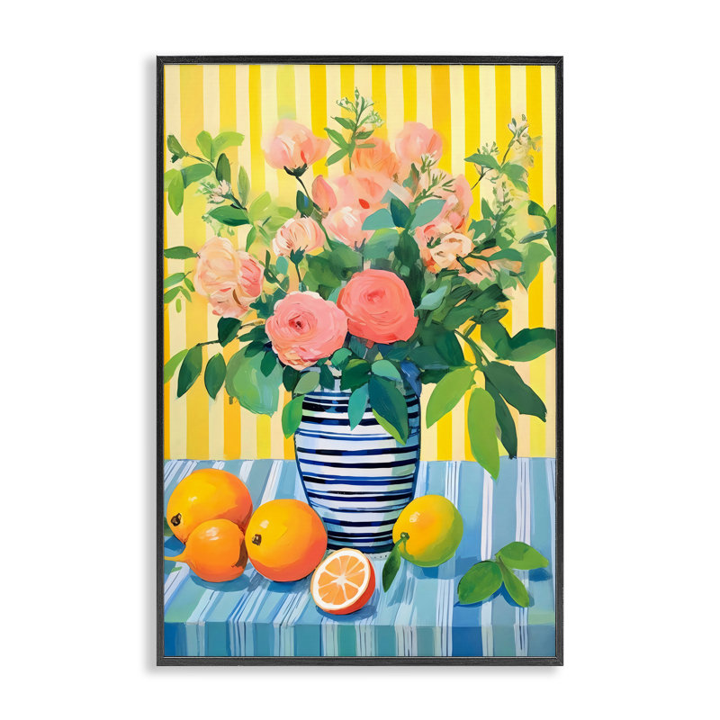 Giclée à motif floral d'agrumes, design by Creative Studio, H 18 po x l 12 po, Giclée encadrée noir minuit