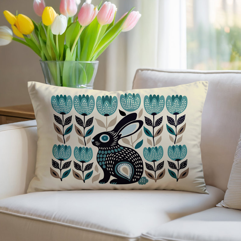 Coussin lombaire réversible intérieur / extérieur Zuko Rabbit, Rectangle H 18 po x l 25 po, Émeraude