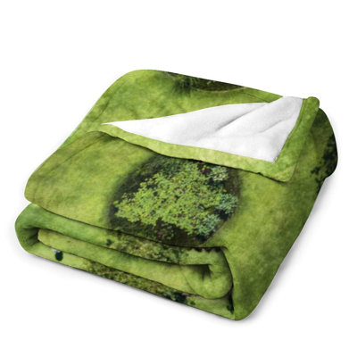 Circular Green Lawn Luxury Flannel Throw Blanket, Soft Warm Fuzzy Blanket for Living Room Sofa Bed Home Decor