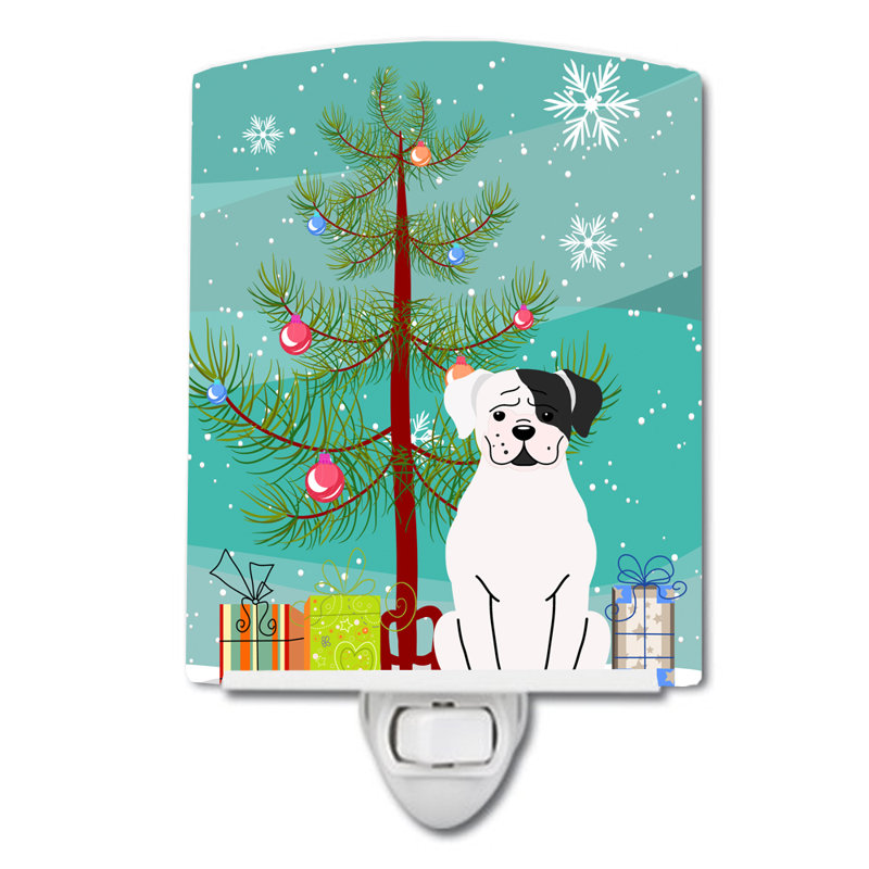 Éclairage de nuit en céramique et arbre de noël beagle, Boxer blanc et cuivre