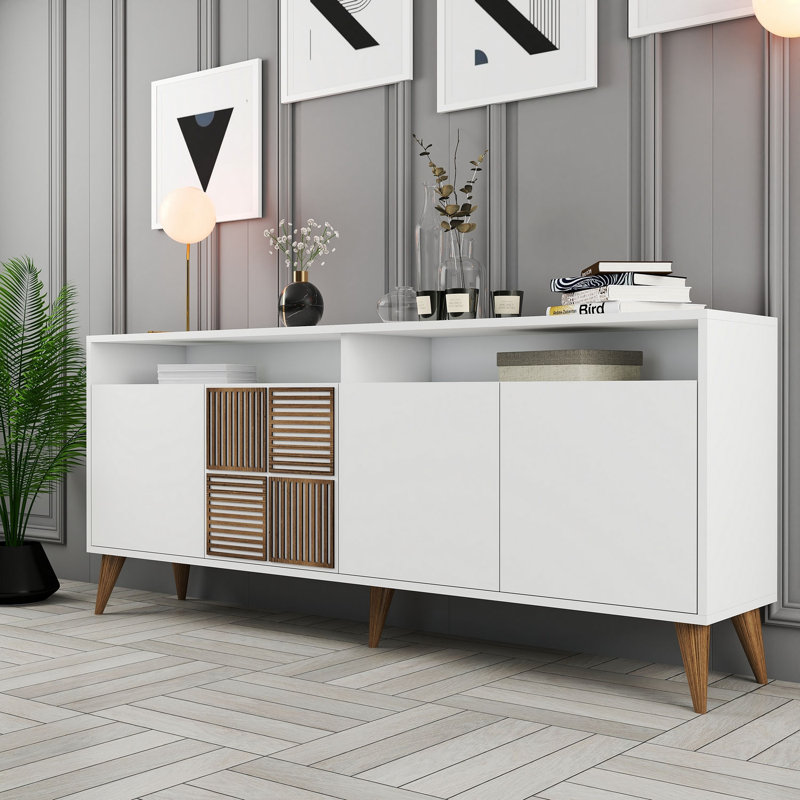 Console Adrius, Blanc / noyer, Blanc, H 30,9 po x l 70,9 po x P 13,8 po