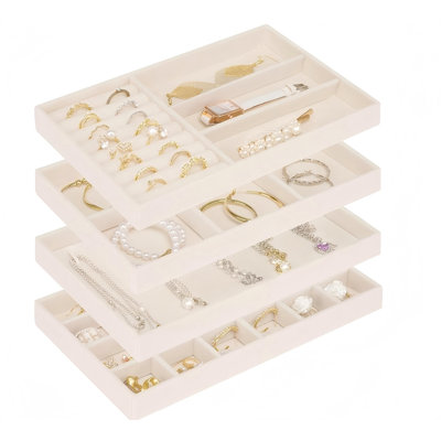 Stackable Jewelry Trays Organizer For Drawer, 4 Set Of Jewelry Organizers And Display Case Storage, Velvet Drawer Inserts Organizer For Necklace Bracelets Earrings Organizer，4 Set