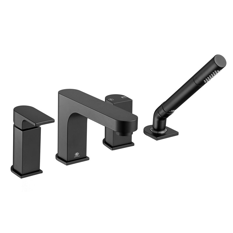 Equility Single Handle Deck Mounted Roman Tub Faucet with Handshower, Matte Black