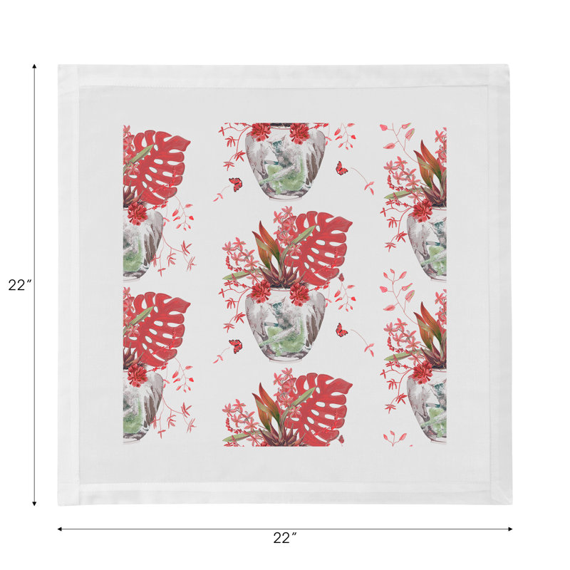 Monkey Jungle Hemstitch 22" Linen/Cotton Napkin, Rouge