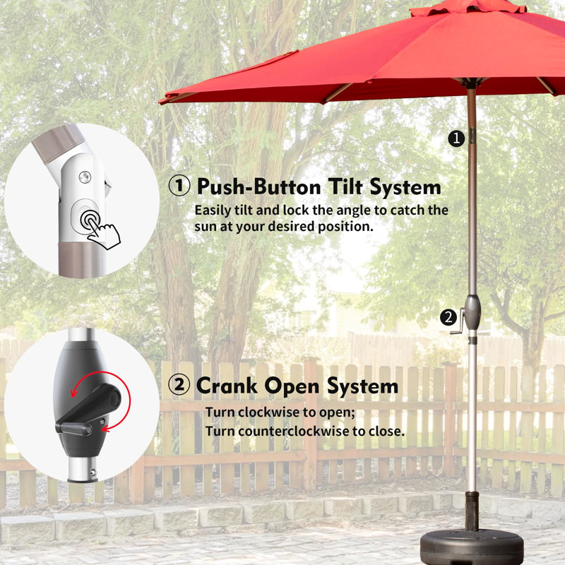 Parasol de patio 10 pi, rouge brique, protégé et imperméable, 8 nervures robustes avec inclinaison pour une manivelle facile pour le jardin, la terrasse, la cour, la piscine