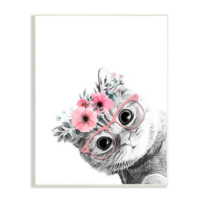 " Pink Flower Crown Cat Glasses Monochrome Simple Design " by Annalisa Latella