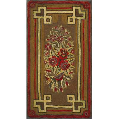 1890s Hooked Small Scatter Size American Wool Antique Rug