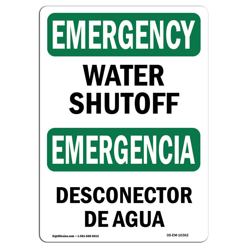 Enseigne d'eau en aluminium 12 x 18 Water Shutoff, H 18 po x l 12 po x P 0,1 po