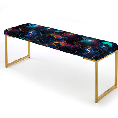Multicolor Retro Futurism Geometric - Geometric Upholstered Gold Bench