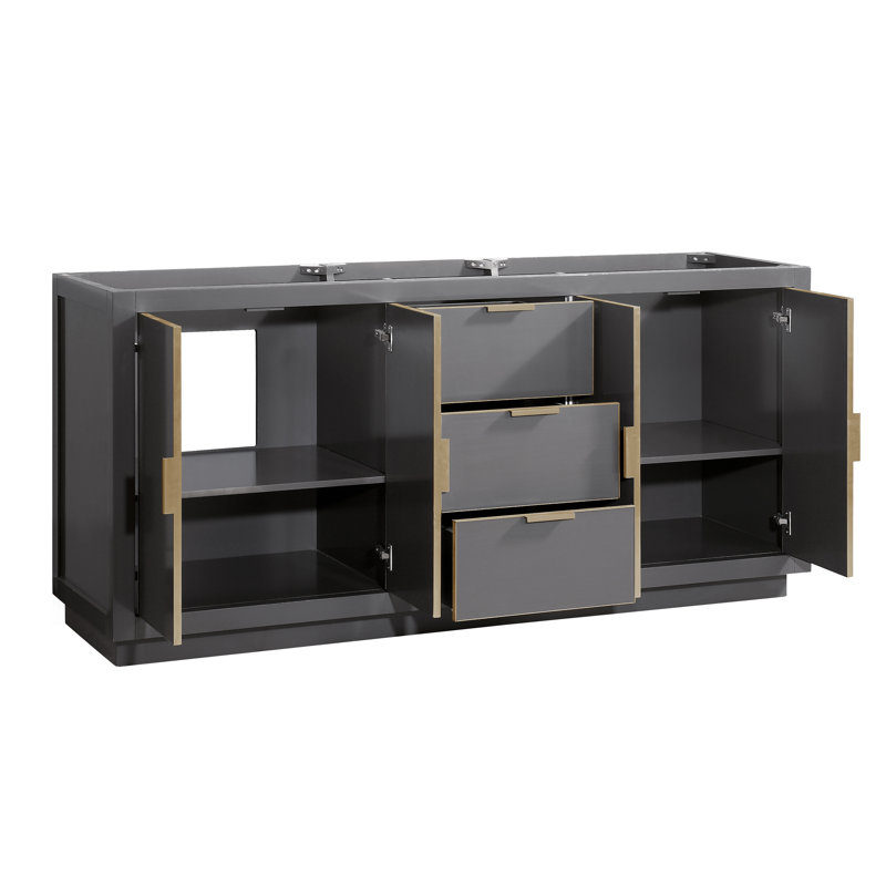 Austen 72'' W Double Bathroom Vanity Base, Twilight Gray/Matte Gold