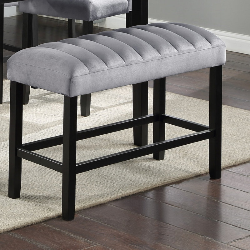 1Pc Gray Black Counter Height Bench Dining Room Velvet Fabric Upholstery Kitchen Dining Wooden Furniture