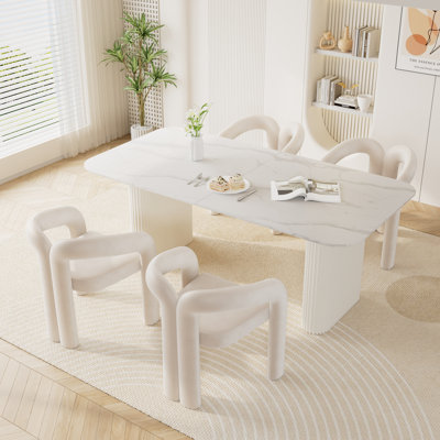 Ensemble de table de salle à manger à double piédestal en marbre blanc