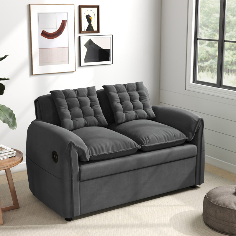 55.1" Compact Sleeper Couch With 5-Position Adjustable Backrest, Hidden Storage & USB Charging 3-In-1 Pull Out Sofa Bed For Small Spaces