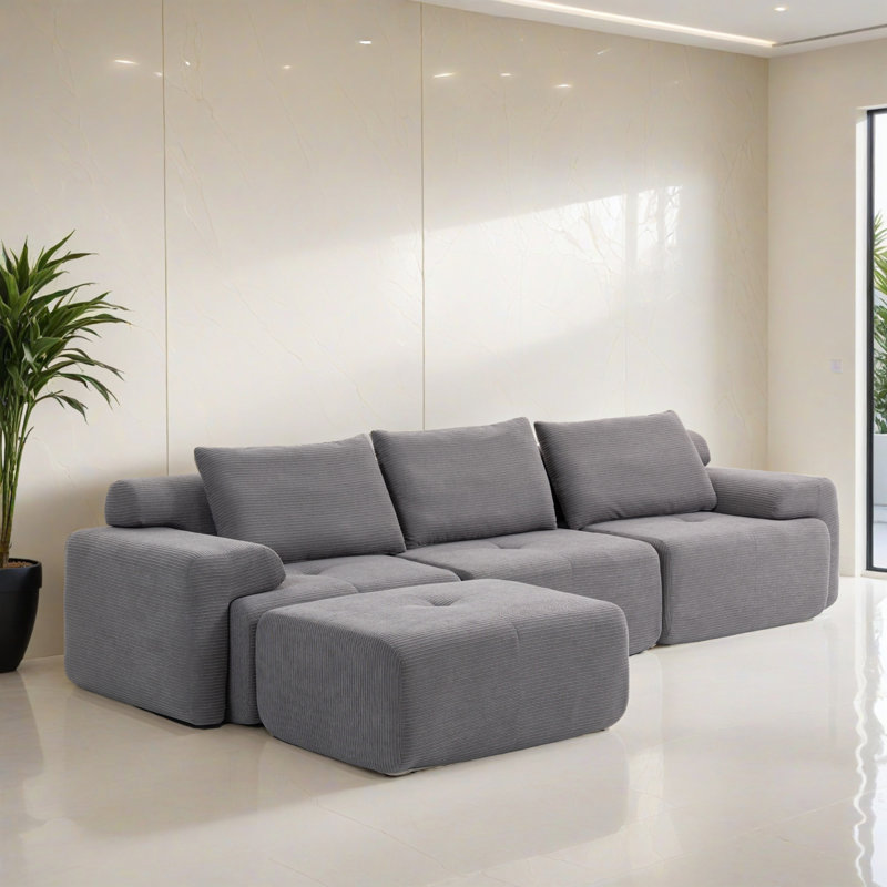 Canapé-lit modulaire 4 pièces pour salon, Velours côtelé gris