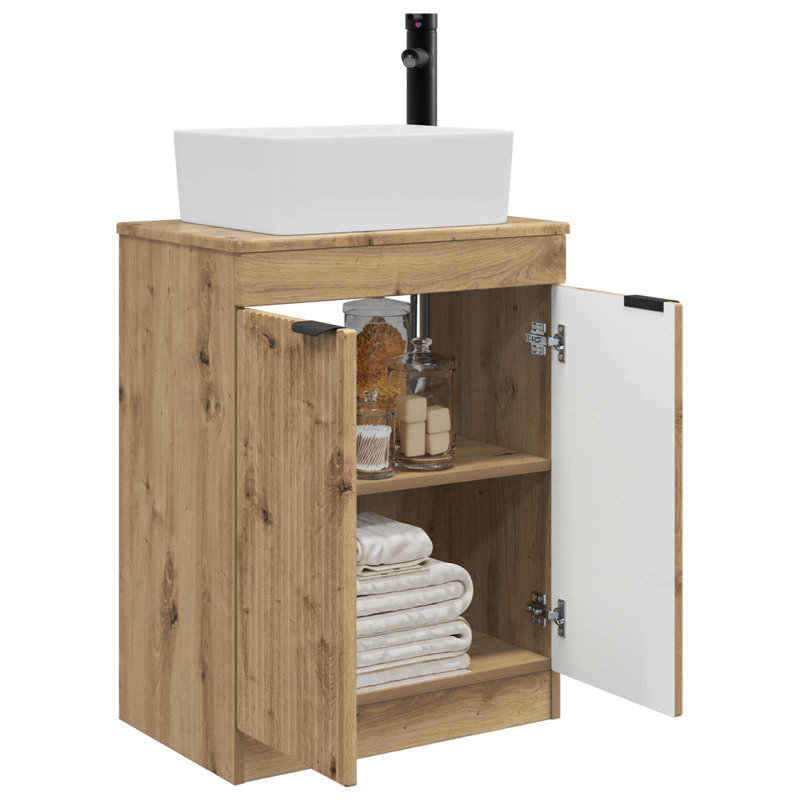 Single Bathroom Vanity with Ceramic Basin, Artisan Oak