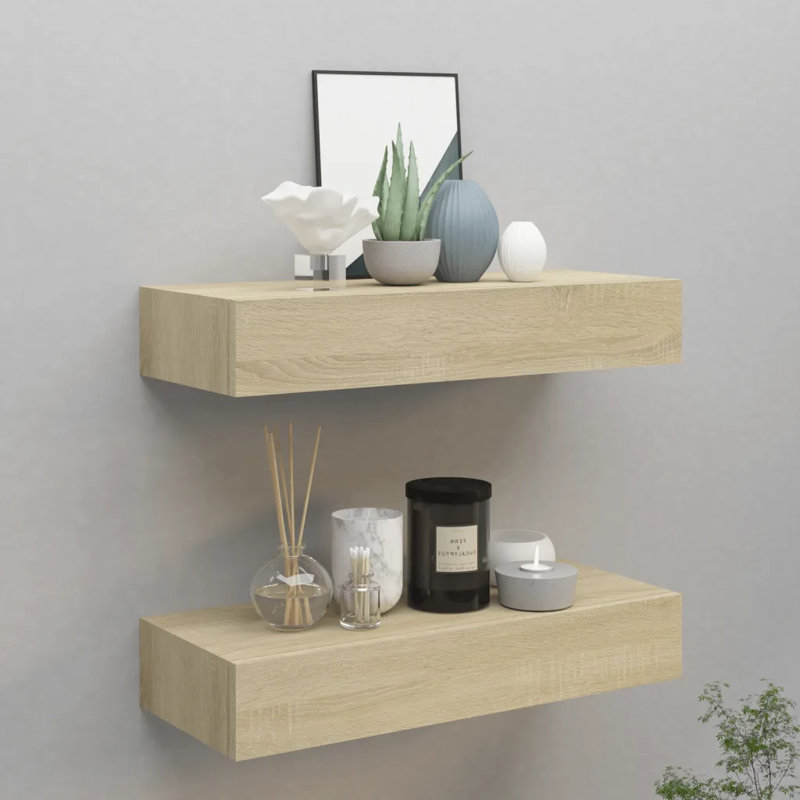 Azarie 2 Piece Floating Shelf, Oak, 10cm H x 60cm W x 23.5cm D